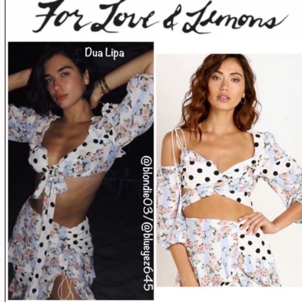 For Love And Lemons Floral St. Louis Polka Dot Blouse cropped tie front milkmaid